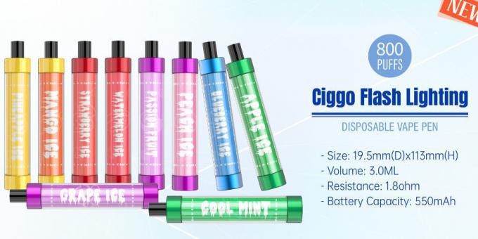 Greller beleuchtender 800 Hauch-Hülse vape Ciggo Wegwerf-Blitzen geschlossener vape Hülsenlieferant Ecigs-Nacht LED