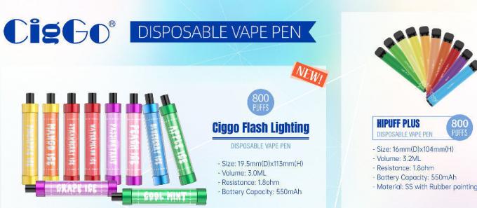 Greller beleuchtender 800 Hauch-Hülse vape Ciggo Wegwerf-Blitzen geschlossener vape Hülsenlieferant Ecigs-Nacht LED